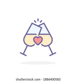 Champagne glasses icon in filled outline style. For your design, logo. Vector illustration.