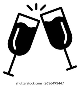 champagne glasses icon Flat outline fill black and white