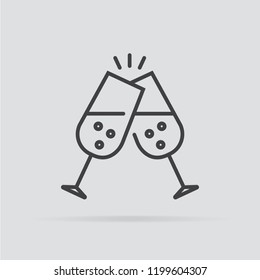 Champagne glasses icon in flat style isolated on grey background. For your design, logo. Vector illustration.