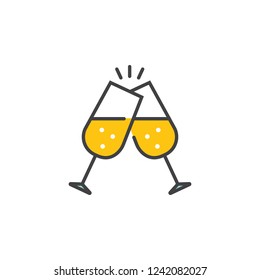 Champagne glasses icon in flat style isolated on white background. For your design, logo. Vector illustration.