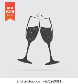 Champagne glasses icon in flat style isolated on grey background. For your design, logo. Vector illustration.