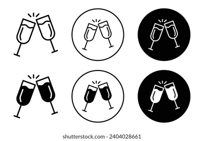 champagne glasses icon. new year eve party celebration cocktail alcohol drink or wine glasses logo set symbol. two champagne glass toast to cheers vector set