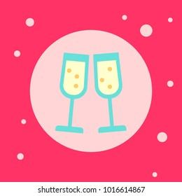 Champagne Glasses Icon On Pink Background Flat Vector Illustration