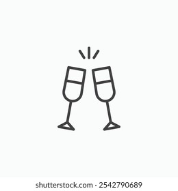 Champagne glasses icon in thin outlined.