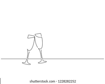 Champagne glasses isolated line drawing, vector illustration design. Christmas collection.