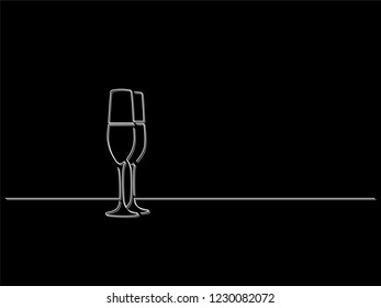 Champagne glasses isolated line drawing, vector illustration design. 