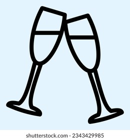 Champagne glasses line icon. Two wine jars, clinking romance sign. Wedding asset vector design concept, outline style pictogram on white use for and app. Eps 10.
