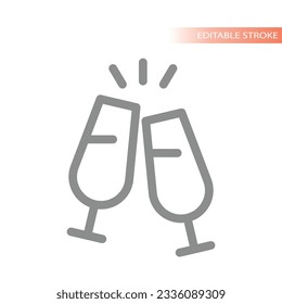 Champagne glasses line vector icon. Wedding toast outline symbol.