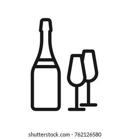 champagne and glasses. Linear icon