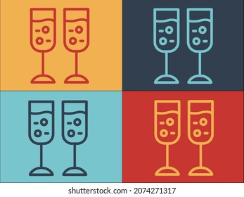 Plantilla con el logotipo de gafas de champán, sencillo icono plano de vidrio, champán, celebración