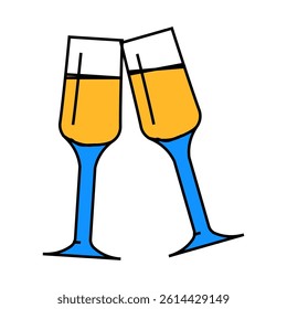 champagne glasses love line icon vector. champagne glasses love sign. isolated symbol illustration