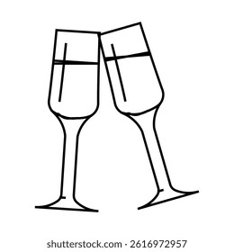 champagne glasses love line icon vector. champagne glasses love sign. isolated contour symbol black illustration