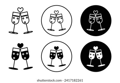 champagne glasses outline line icon set sign for web app
