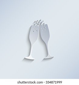 Champagne glasses - paper vector icon