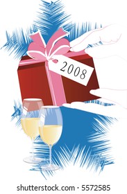 Champagne glasses and present for new year