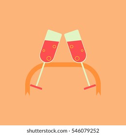 champagne glasses and ribbon Vector illustration New Year Celebration two glasses of champagne