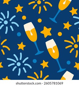 Champagne Glasses Seamless pattern background ideal for wrapping paper, fabric, textile etc.