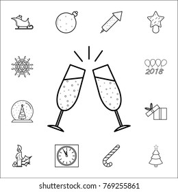 champagne glasses silhouettes line icon. Set of Christmas and New Year icons. Signs, outline symbols collection, simple thin line icons for websites, web design, mobile app on white background