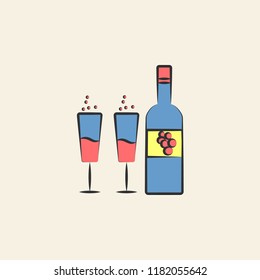 champagne with glasses sketch illustration. Element of colored wedding icon for mobile concept and web apps. Sketch style champagne with glasses icon can be used for web and mobile