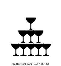 Champagne Glasses Stacked In Pyramid Formation For Celebrations And Special Occasions