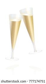 Champagne glasses - toast and cheer, happy new year - isolated vector illustration on white background.