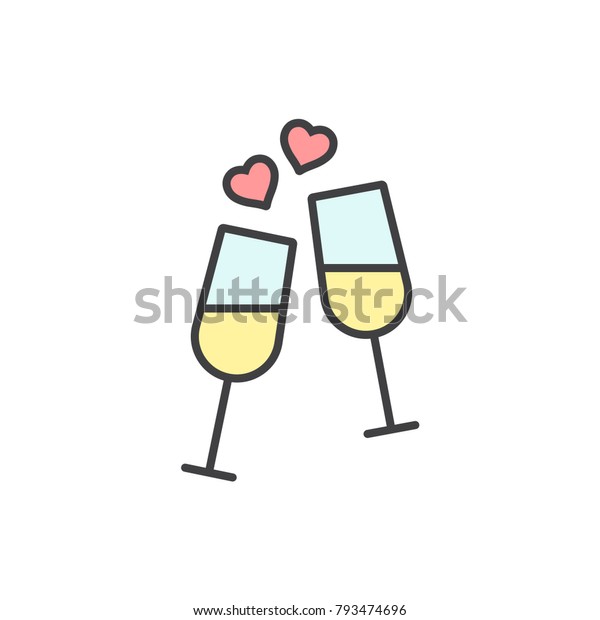 Champagne Glasses Toasting Flat Line Colored Stock Vector Royalty Free 793474696 Shutterstock 