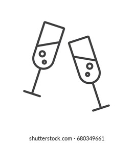 Champagne glasses toasting line icon.