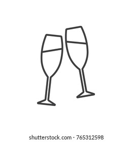 Champagne Glasses Toasting Line Icon.