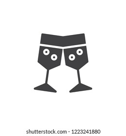 Champagne glasses toasting vector icon. filled flat sign for mobile concept and web design. Glasses clinking solid icon. Symbol, logo illustration. Pixel perfect vector graphics