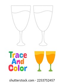 Champagne Glasses tracing worksheet for kids