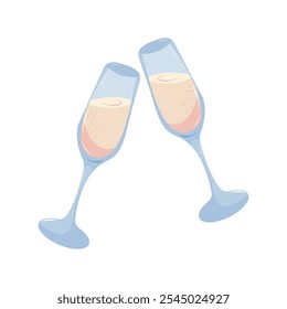 Champagne glasses. Valentine's Day, Romance, Love concept. Isolated Illustration for poster, banner, advertising, invitation, cover. EPS 10