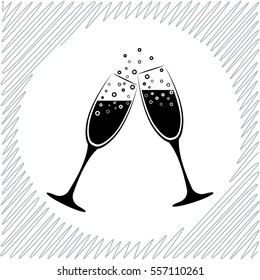 Champagne glasses vector icon - black  illustration