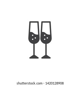 Champagne glasses vector icon. filled flat sign for mobile concept and web design. Two glasses of champagne drink glyph icon. Symbol, logo illustration. Vector graphics