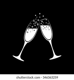 champagne glasses vector icon isolated on black