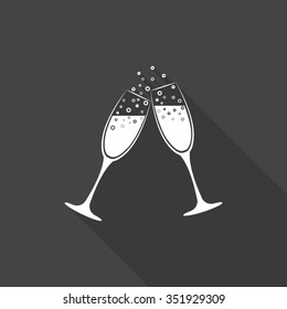 champagne glasses vector icon with long shadow