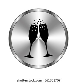 Champagne glasses - vector icon;  metal button