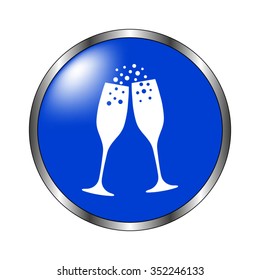 Champagne glasses - vector icon on the blue button