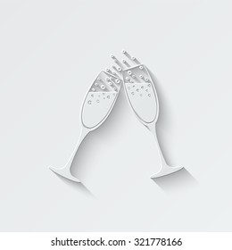 champagne glasses vector icon - paper illustration