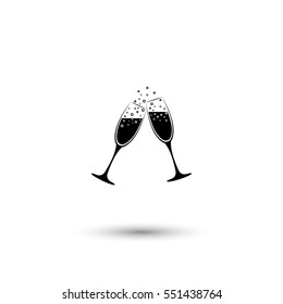 Champagne glasses vector icon with round  shadow