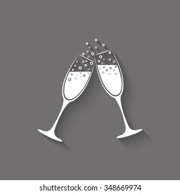 champagne glasses vector icon with shadow