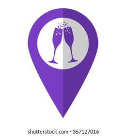 Champagne glasses - vector icon;  violet map pointer