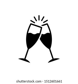 Champagne glasses vector icon. Glasses with wine illustration symbol. cheers sign or logo.