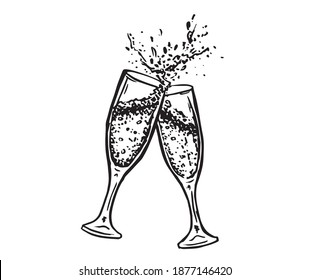 Champagne glasses. Vector illustration of hand drawing.	