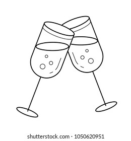 Champagne glasses vector line icon isolated on white background. Two clinking wineglasses line icon for infographic, website or app.