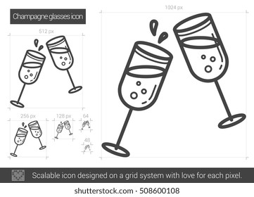 Champagnerbrille, Vektorsymbol einzeln auf weißem Hintergrund. Champagnergläser-Symbol für Infografik, Website oder App. Skalierbares Symbol, das auf einem Gittersystem entworfen wurde.