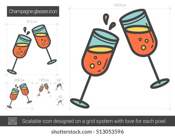 Champagne glasses vector line icon isolated on white background. Champagne glasses line icon for infographic, website or app. Scalable icon designed on a grid system.