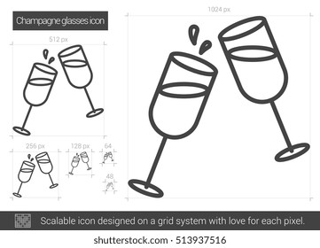 Ícone de linha vetorial de óculos de champanhe isolado no fundo branco. Ícone de linha de óculos de champanhe para infográfico, site ou aplicativo. Ícone escalável projetado em um sistema de grade.