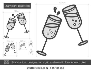 Champagne glasses vector line icon isolated on white background. Champagne glasses line icon for infographic, website or app. Scalable icon designed on a grid system.