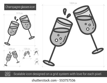Champagne glasses vector line icon isolated on white background. Champagne glasses line icon for infographic, website or app. Scalable icon designed on a grid system.