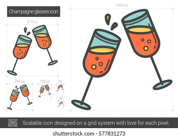 Champagne glasses vector line icon isolated on white background. Champagne glasses line icon for infographic, website or app. Scalable icon designed on a grid system.